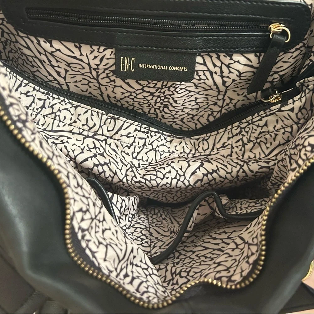 INC International Concepts Black Shoulder Bag with Gold Accents